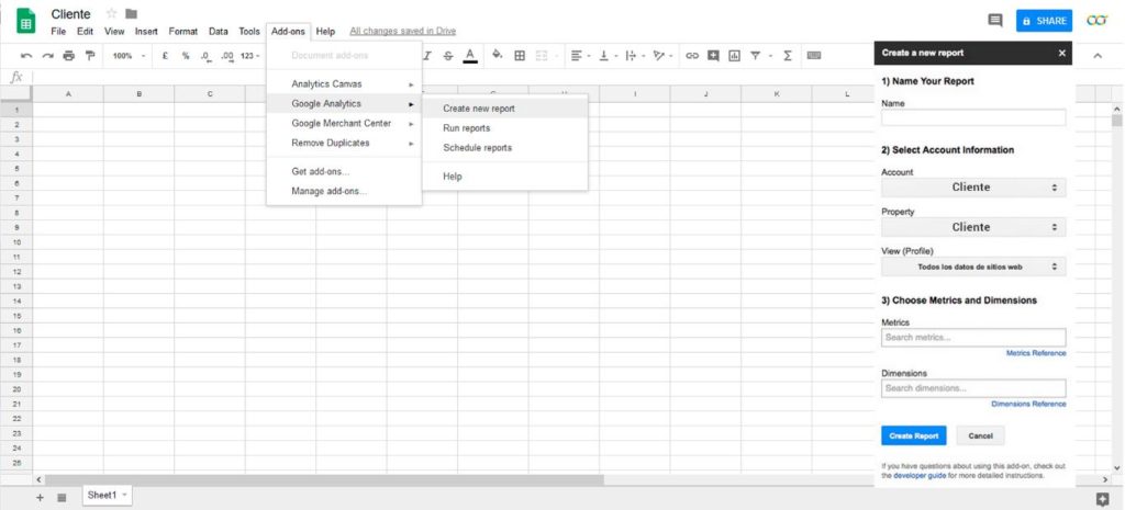 crear reporte en el drive