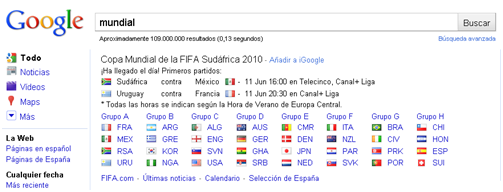 Google incluye información adicional del Mundial en las SERPS